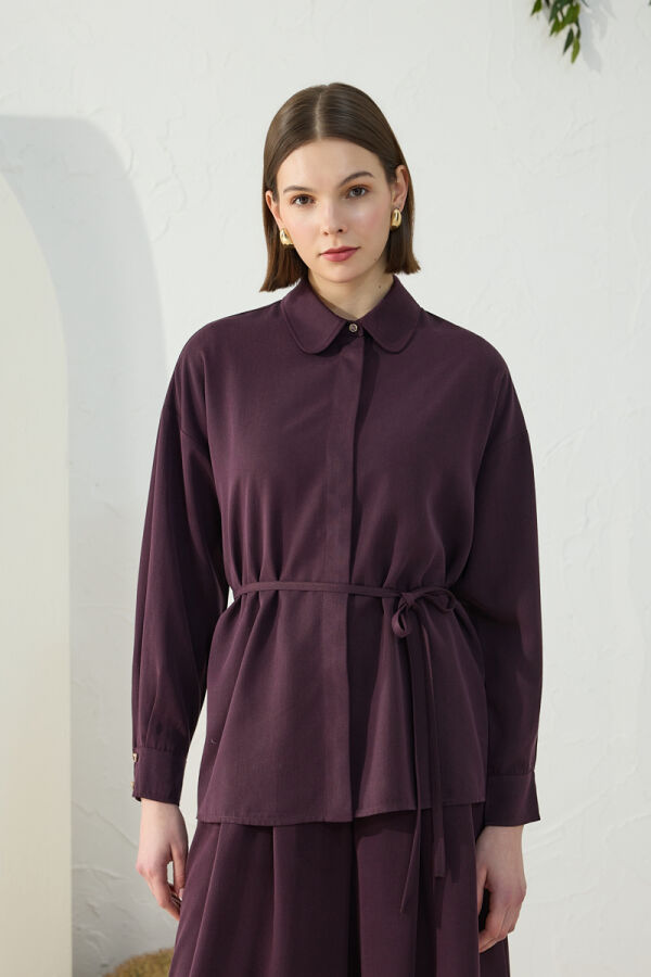 Mürdüm Bağcıklı Bluz - 3