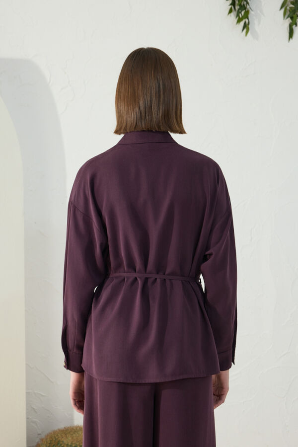 Mürdüm Bağcıklı Bluz - 7