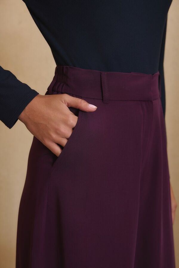 Mürdüm Beli Yarım Lastik Pantolon Etek - 5