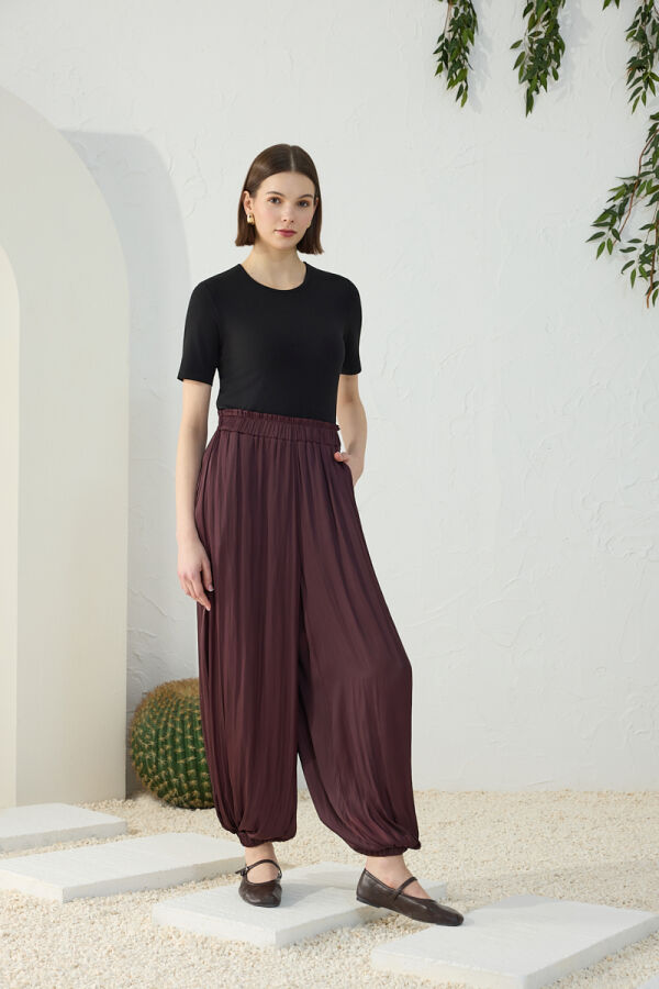 Mürdüm Büzgülü Şalvar Pantolon Etek - 2
