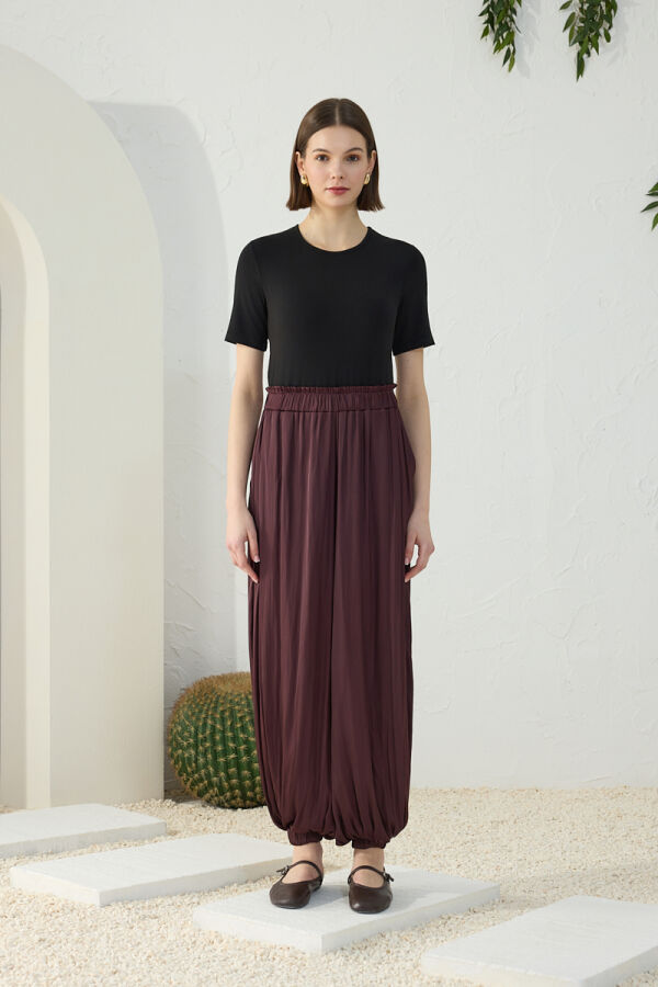 Mürdüm Büzgülü Şalvar Pantolon Etek - 3