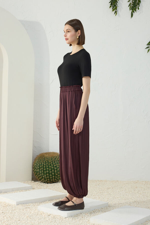 Mürdüm Büzgülü Şalvar Pantolon Etek - 5