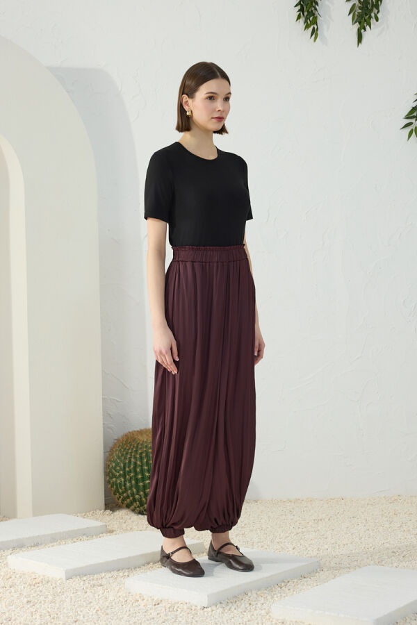 Mürdüm Büzgülü Şalvar Pantolon Etek - 4