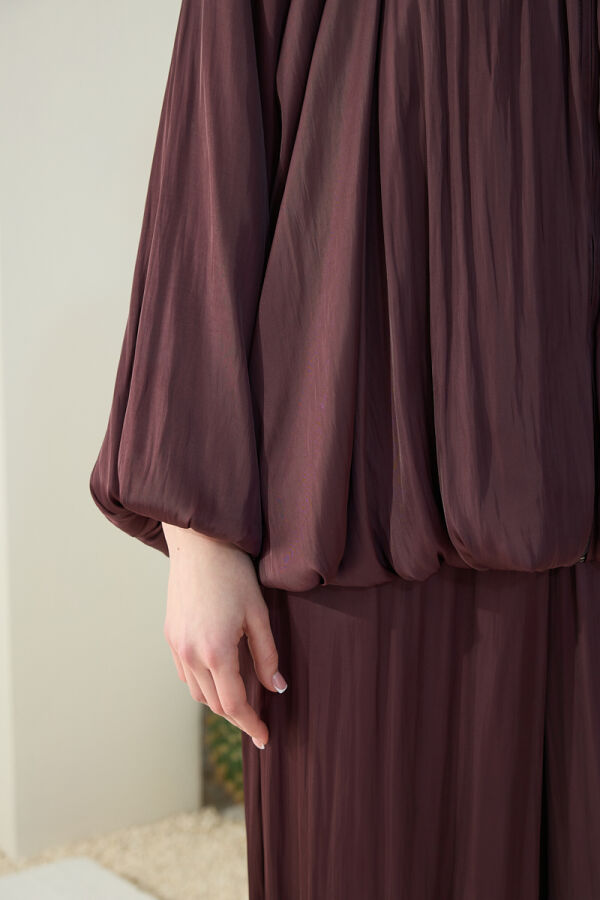 Mürdüm Büzgülü Saten Ceket - 7