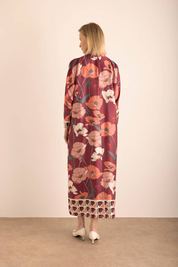 Mürdüm Desenli Dokuma Elbise - 7