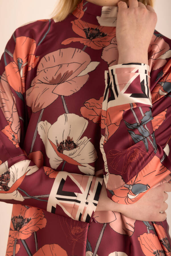 Mürdüm Desenli Dokuma Elbise - 5