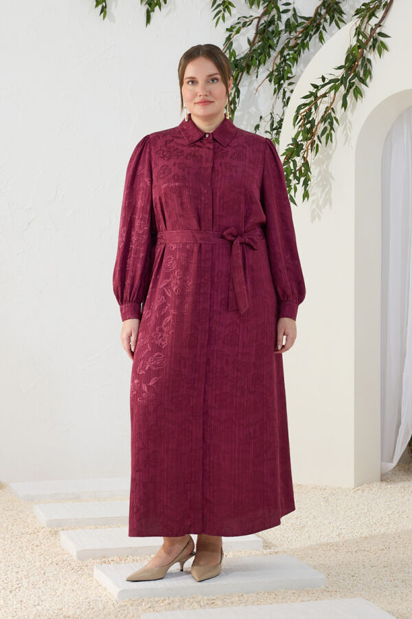 Mürdüm Jakar Desenli Klasik Elbise - Aker (1)