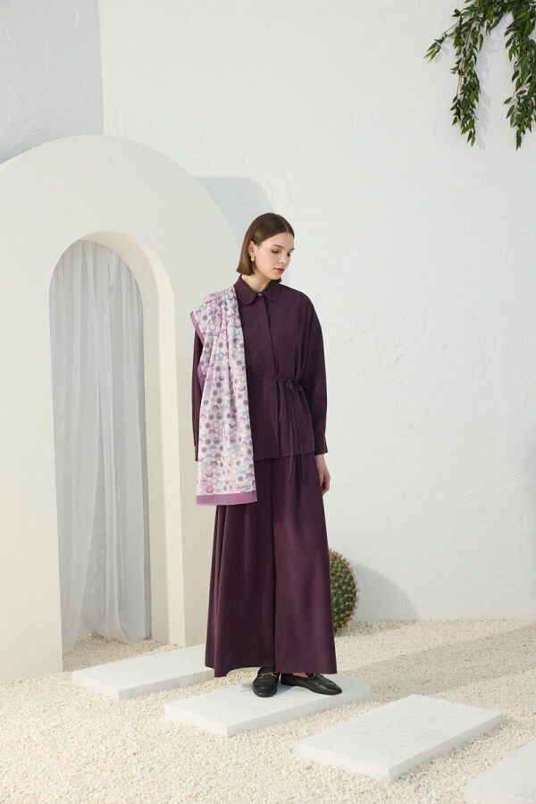 Mürdüm Kemerli Pileli Pantolon Etek - Aker