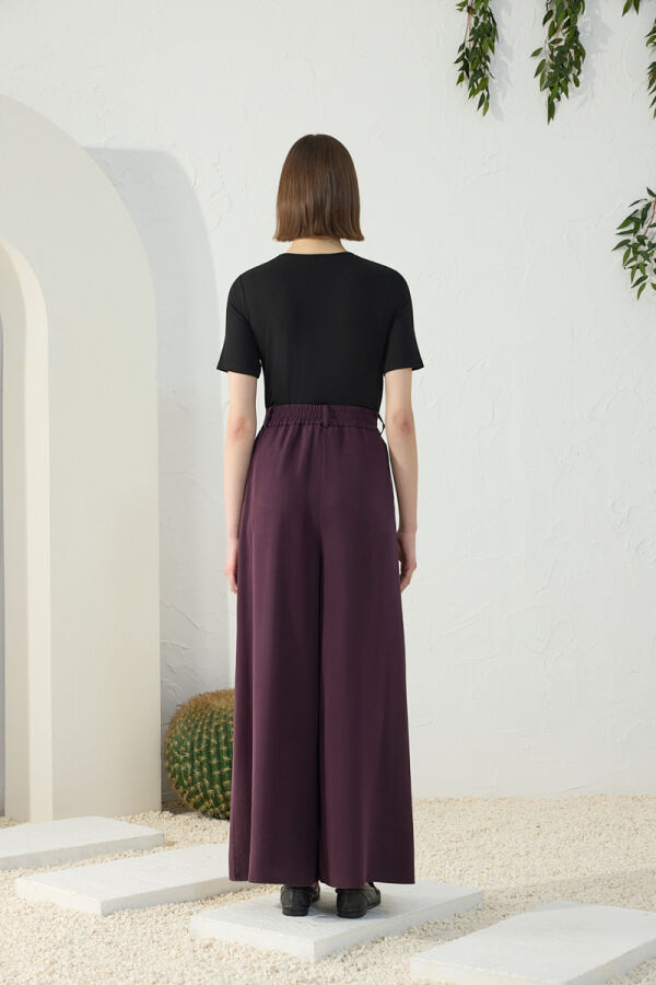 Mürdüm Kemerli Pileli Pantolon Etek - 7