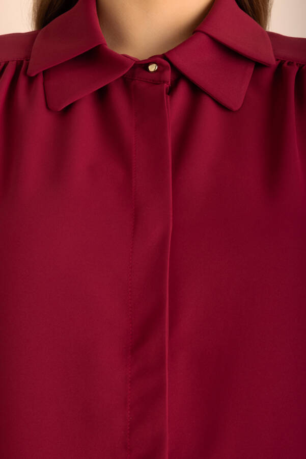 Mürdüm Yakası İşleme Detaylı Dokuma Gömlek - 4