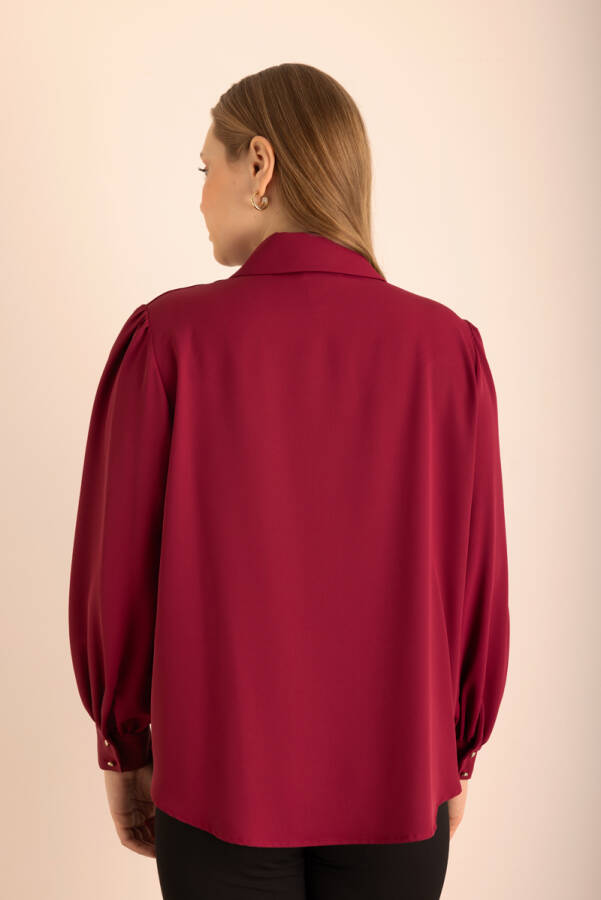 Mürdüm Yakası İşleme Detaylı Dokuma Gömlek - 6