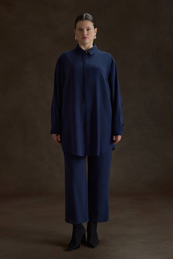 NAVY Beli Bağcıklı Tencel Pantolon - 1