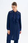 Navy Blue Flounced Button Detailed Tunic - 2