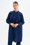 Navy Blue Flounced Button Detailed Tunic - 4