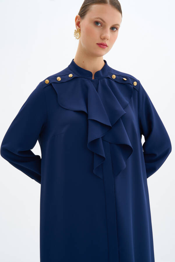 Navy Blue Flounced Button Detailed Tunic - 5