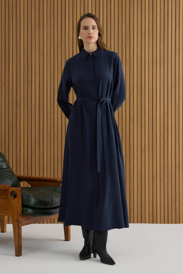 NAVY Tencel Elbise - 1