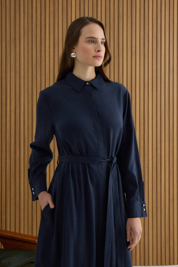 NAVY Tencel Elbise - 4