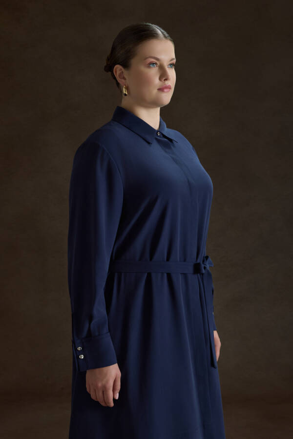 NAVY Tencel Elbise - 4
