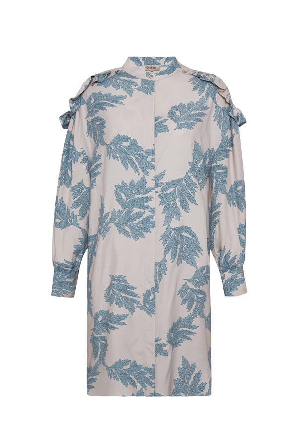 Turkuaz Omuzları Fırfır Detaylı Tunik - 1