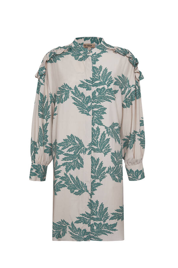 Yeşil Omuzları Fırfır Detaylı Tunik - 1