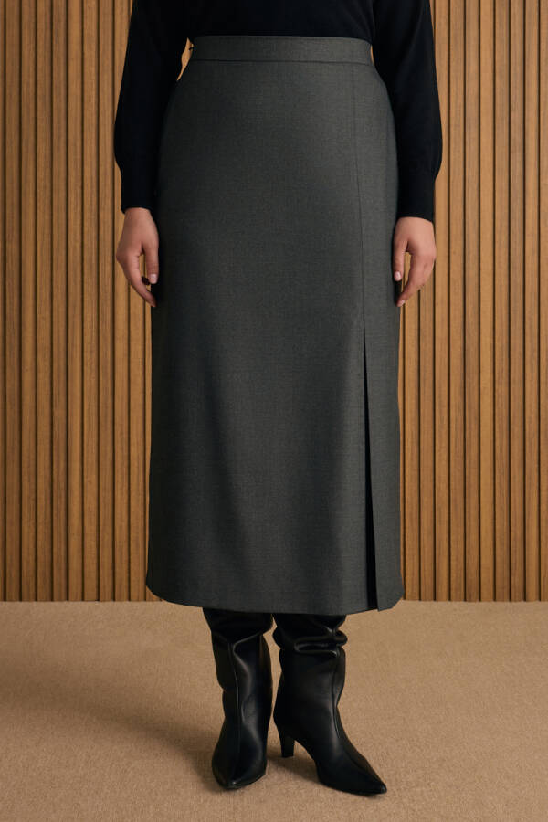 Önü Pilikaşe Yırtmaç Detaylı Etek - 2