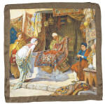 Kahverengi İpek Kare Desenli Eşarp - 1