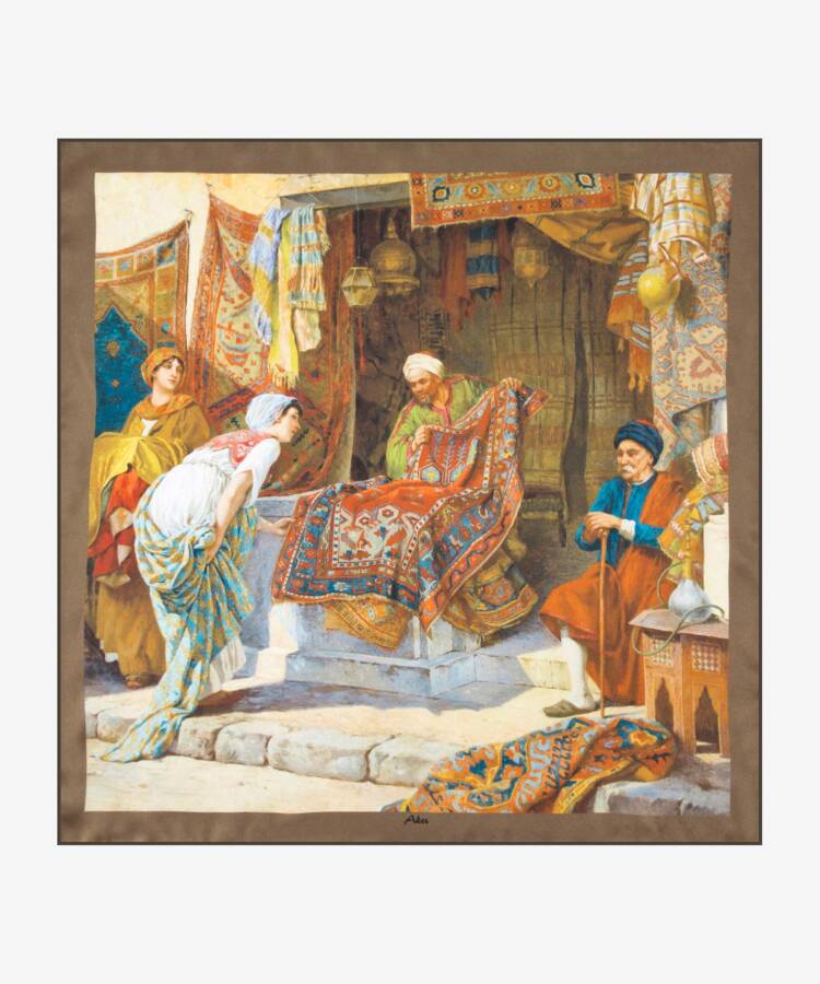 Kahverengi İpek Kare Desenli Eşarp - 2