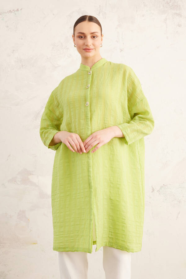 Yeşil Patı Çiçek İşlemeli Tunik - 2