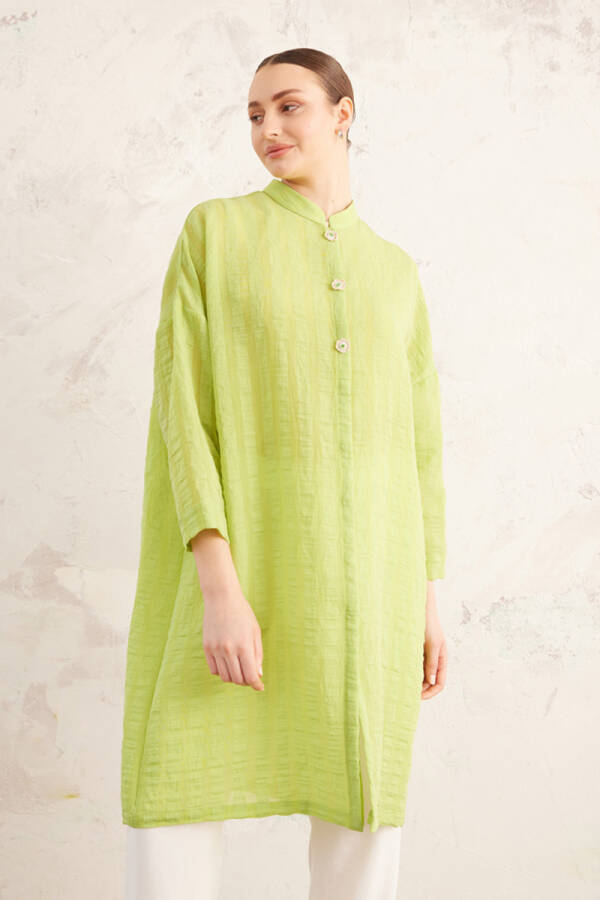 Yeşil Patı Çiçek İşlemeli Tunik - 3