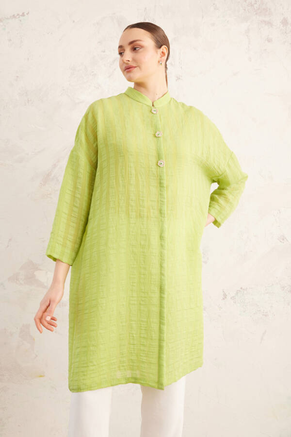 Yeşil Patı Çiçek İşlemeli Tunik - 4