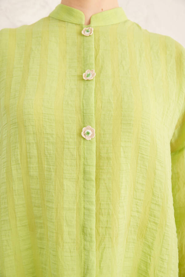 Yeşil Patı Çiçek İşlemeli Tunik - 5