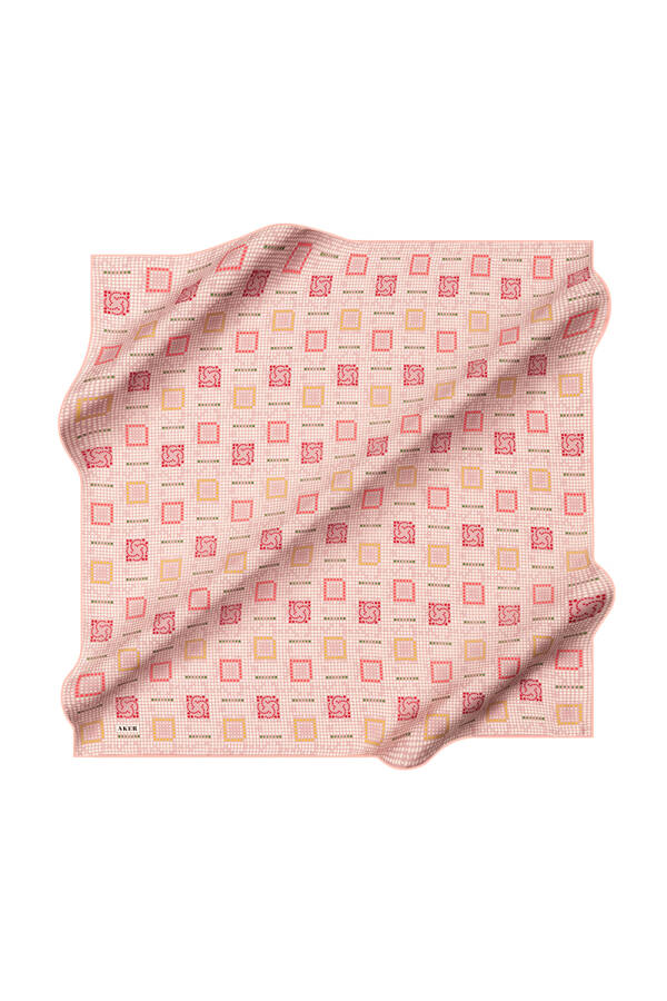 Pembe 90X90 İpek Krep Saten Eşarp - 1
