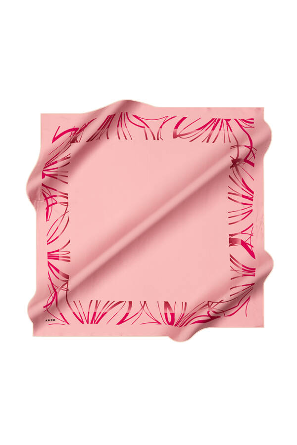 Pembe 90X90 İpek Krep Saten Eşarp - 1