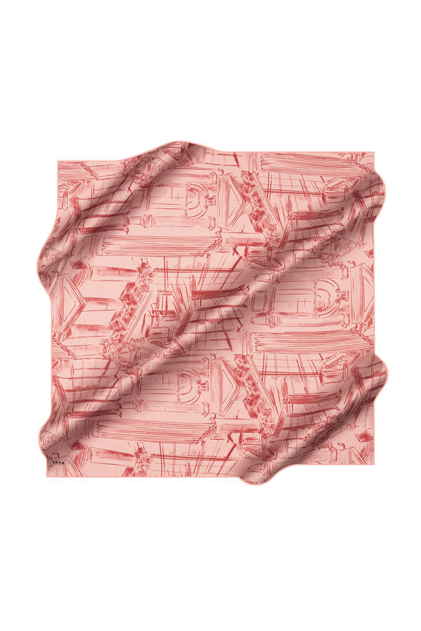 Pembe 90X90 İpek Krep Saten Eşarp - 1