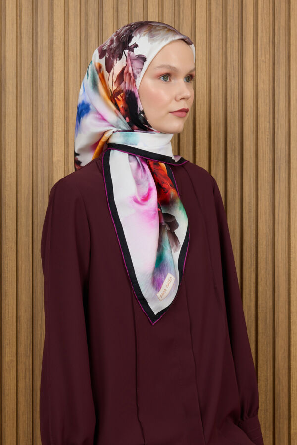 Pembe 90X90 İpek Krep Saten Eşarp - Pierre Cardin