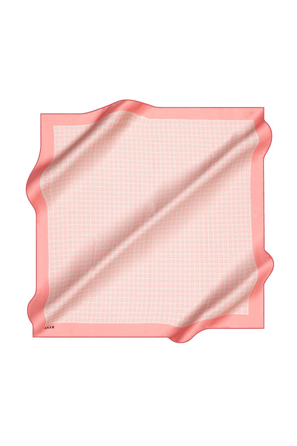Pembe İpek Saten Kare Desenli Eşarp - 1