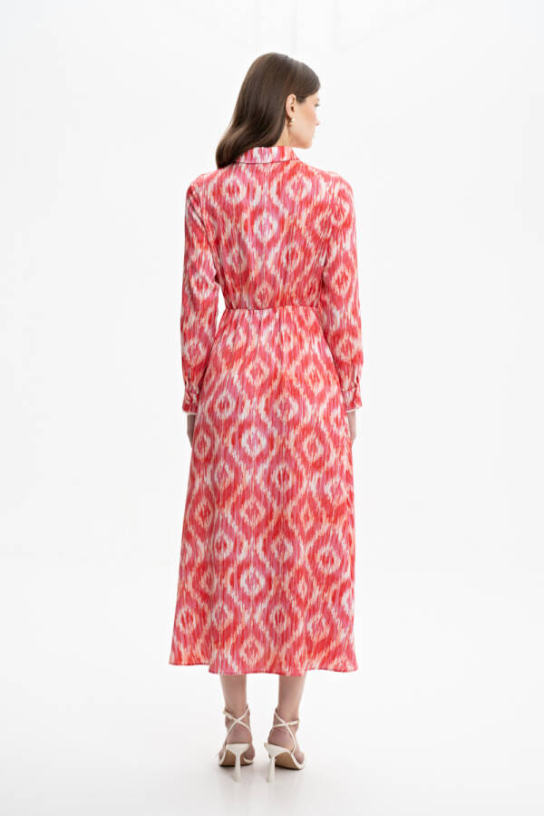 Pembe Anvelop Bağlama Desenli Elbise - 4