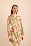 Pembe Batik Desenli Dik Yakalı Bluz - 4
