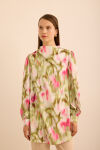 Pembe Batik Desenli Dik Yakalı Bluz - 5