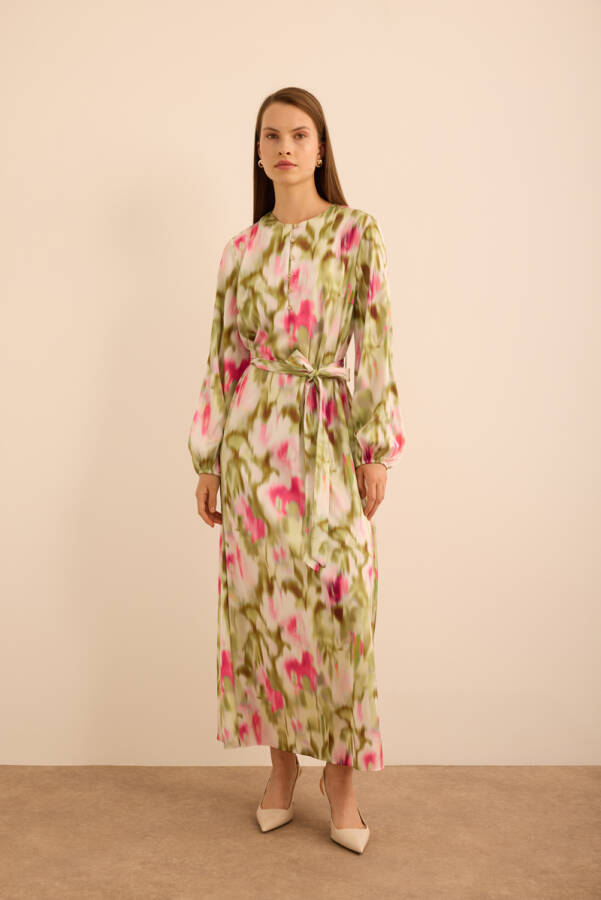 Pembe Batik Desenli Elbise - 3