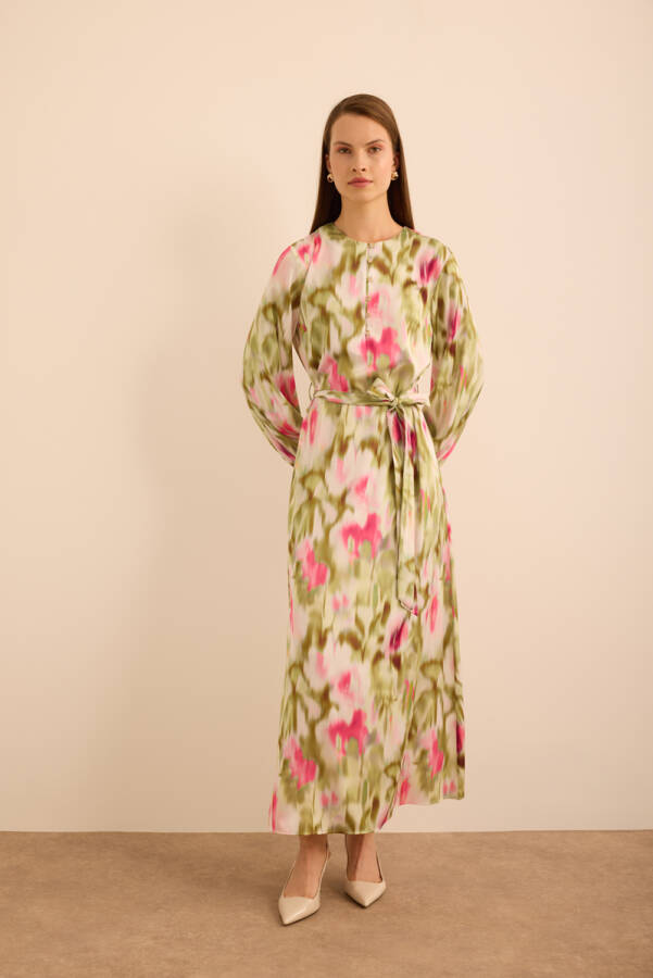 Pembe Batik Desenli Elbise - Aker (1)