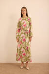 Pembe Batik Desenli Elbise - 1