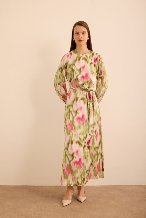 Pembe Batik Desenli Elbise - Aker (1)