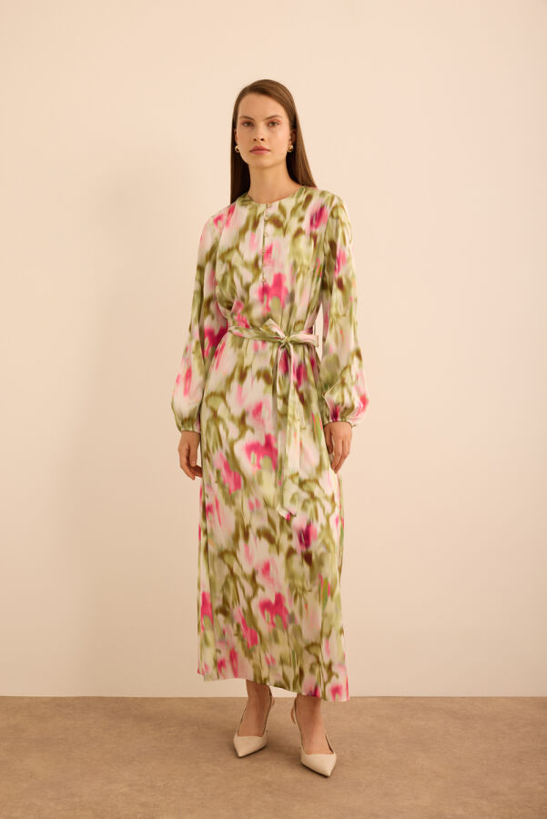 Pembe Batik Desenli Elbise - 3