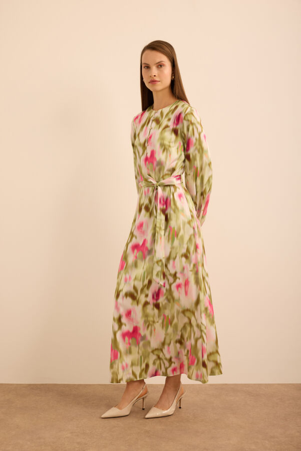Pembe Batik Desenli Elbise - 4