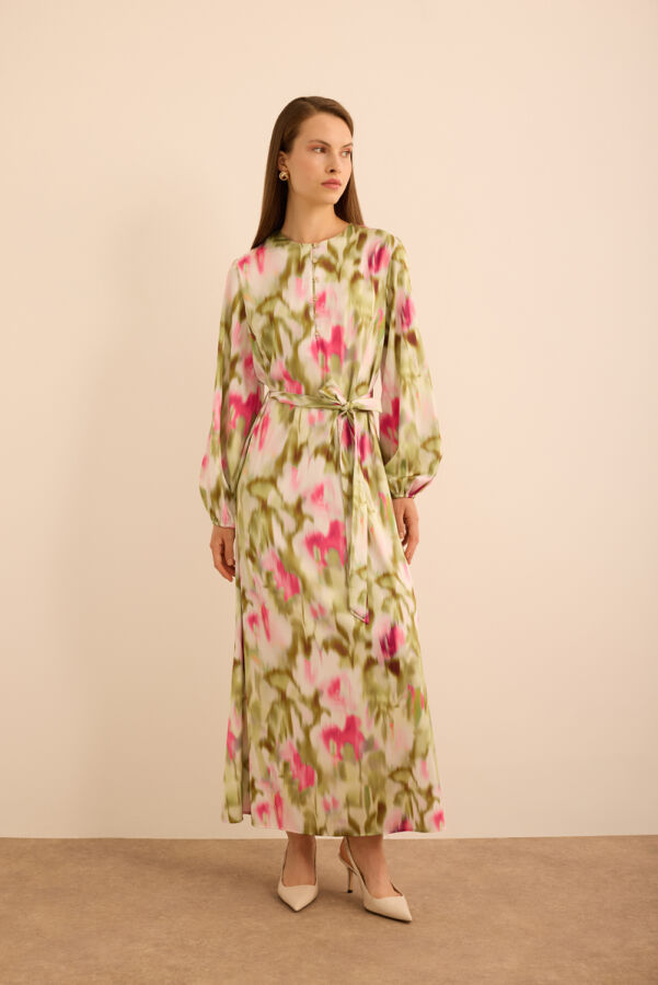 Pembe Batik Desenli Elbise - 5