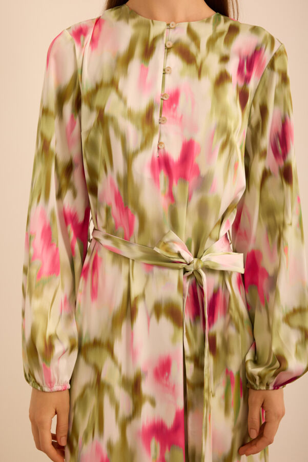 Pembe Batik Desenli Elbise - 6