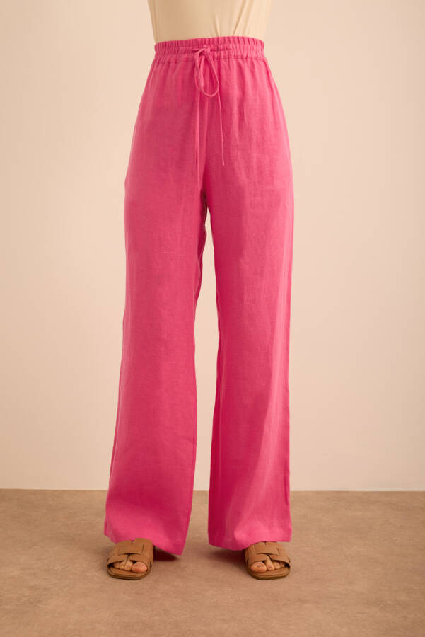 Pembe Beli Lastikli Keten Pantolon - 2