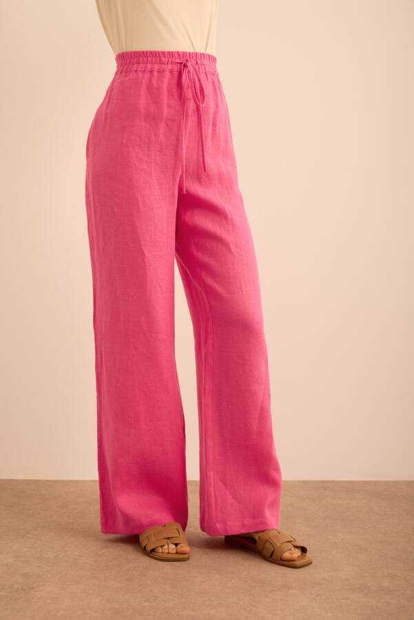 Pembe Beli Lastikli Keten Pantolon - 3