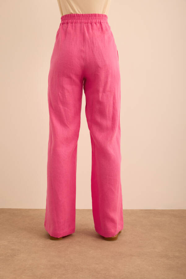 Pembe Beli Lastikli Keten Pantolon - 6